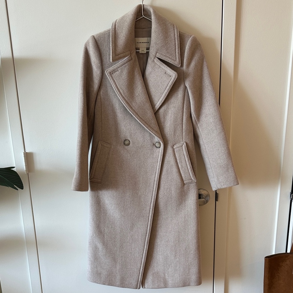Club Monaco Double-Breasted Cream Wool Coat